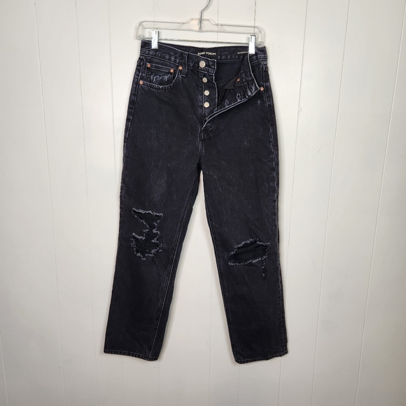 Aritzia Denim Forum Joni High Rise Loose Straight Leg Jeans Black Button Fly 25 - Picture 2 of 16